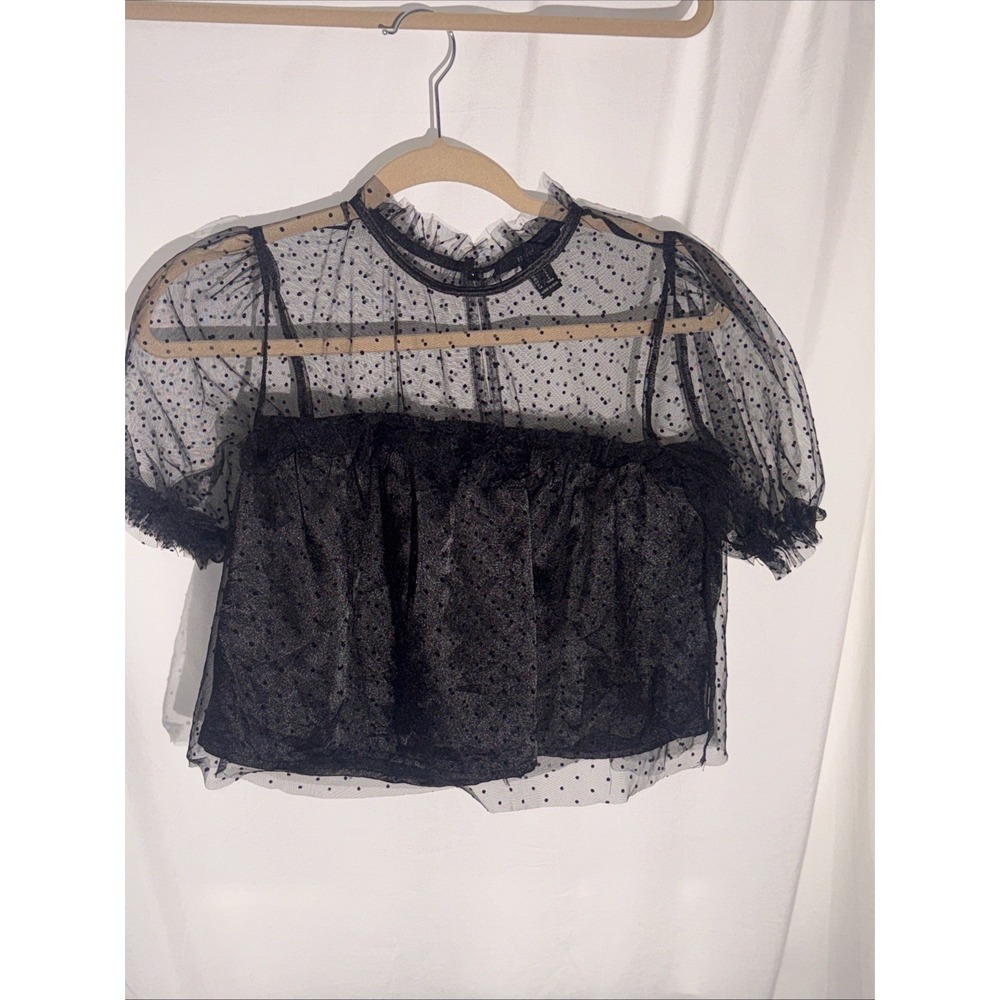Forever 21 Fairy Grunge Black Lace Crop Top Whimsigoth Layered Ruffle Neck
